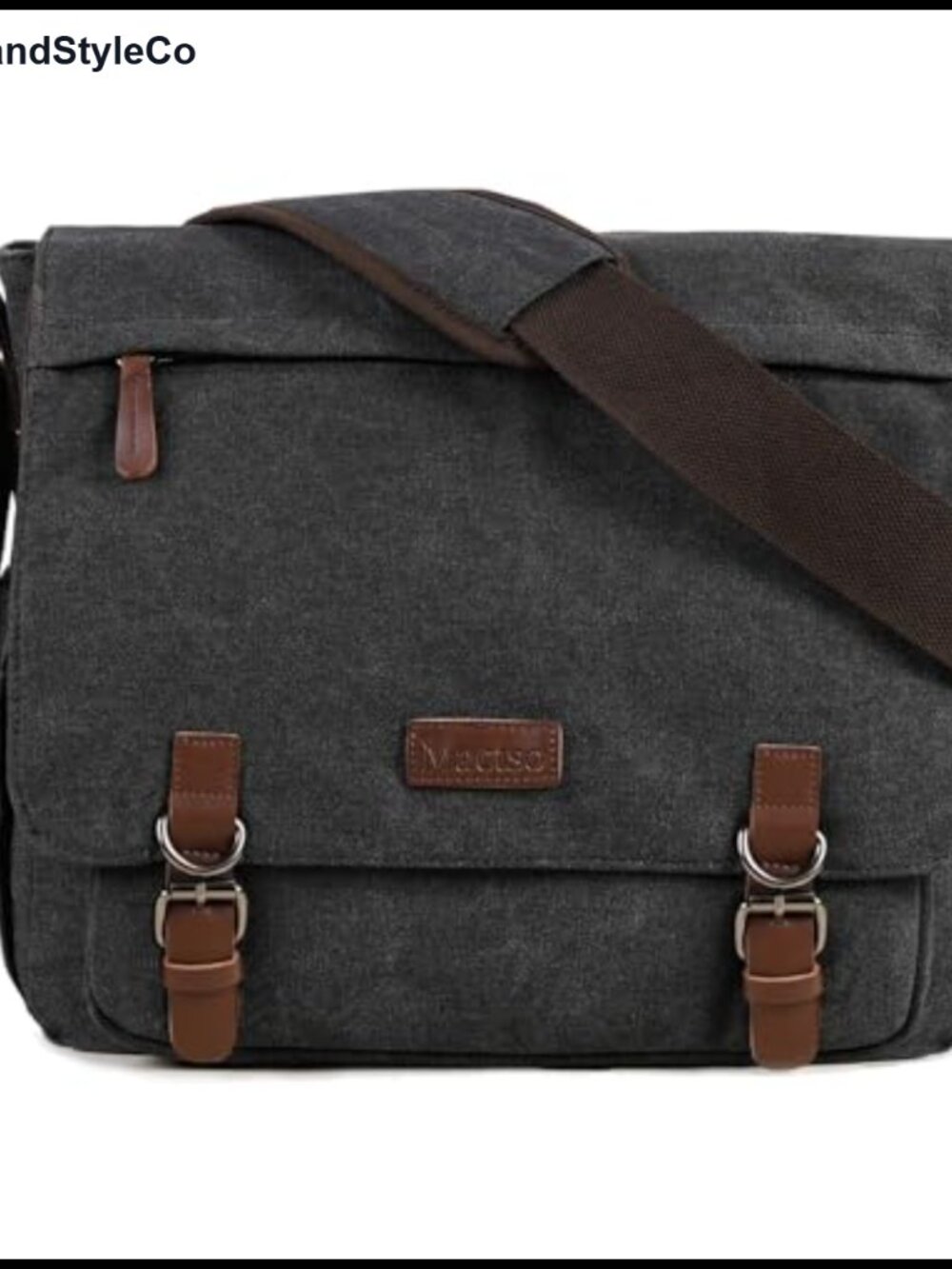Vintage Canvas Faux Leather Messenger Bag 15.6 Inch Laptop Crossbody